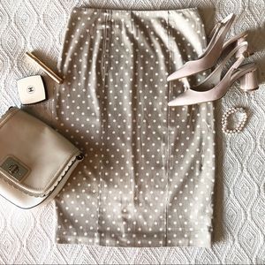 Khaki beige polka dot pencil skirt